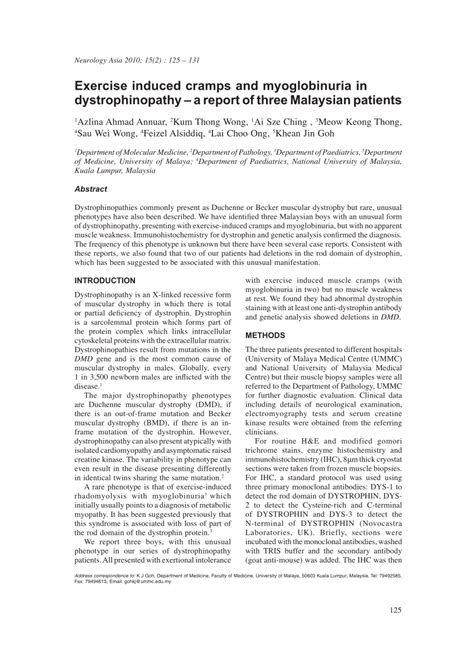 (PDF) Exercise induced cramps and myoglobinuria in dystrophinopathy - A report of three ...