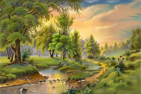 peaceful | Landscape paintings, Nature paintings, Landscape wallpaper