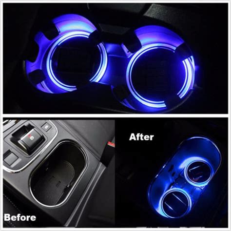 Quantity: 2pc. Solar Energy Cup Holder Bottom Pad LED Light Cover Trim For All cars All models ...
