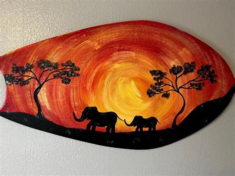 Elephant Sunset Safari Painting Mommy and Baby Elephant | Etsy