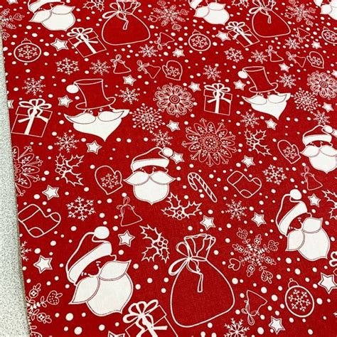 Red Christmas Fabric by the Yard Xmas Cotton Fabric New Year | Etsy