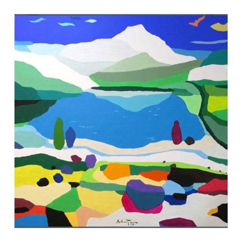 Lakes of Covadonga (pop art, landscape) Painting by Alejos Lorenzo | Saatchi Art