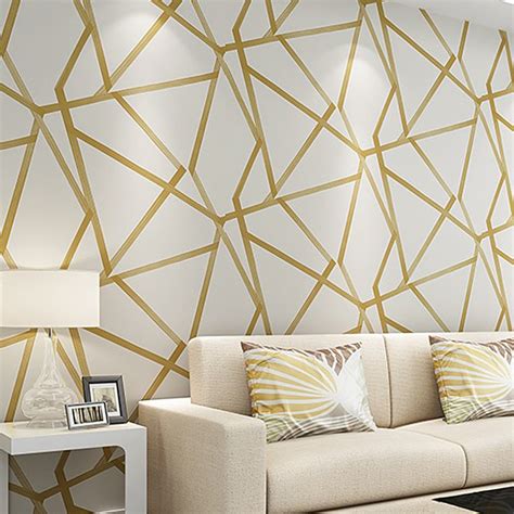 מוצר - White,Teal,Beige,Gold Geometric Wallpaper Modern Glitter ...