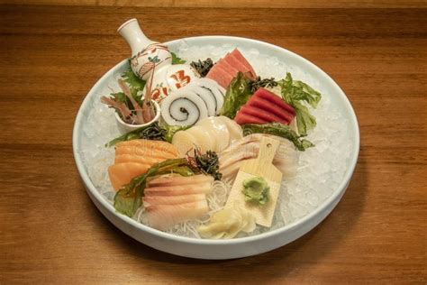 Great Tray of Sea Bass Sashimi Sushi, Squid with Seaweed, Norwegian Stock Photo - Image of menu ...