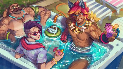 Aphelios (League of legends), Pool Party Sett, tattoo, guys, MKUCHIMA, Riot Games, fan art ...