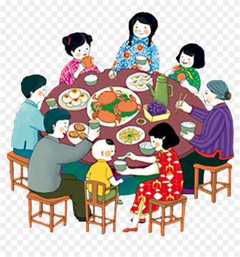 Reunion Dinner M - Mid Autumn Festival Family Dinner Cartoon - Free Transparent PNG Clipart ...