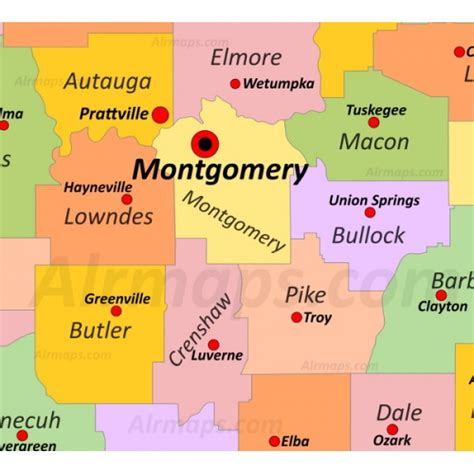 Buy Digital Map of Counties and County Seats of Alabama