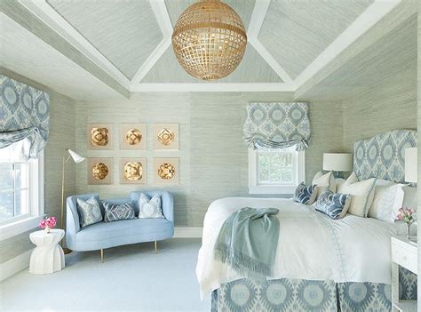 Blue and Gray Bedroom with Grasscloth Wallpaper - Contemporary - Bedroom