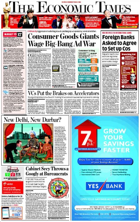 Newspaper The Economic Times (India). Newspapers in India. Tuesday's ...