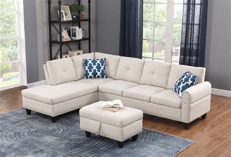 Alger 98" Wide Left Hand Facing Sofa with Ottoman, 5-Seat Modern Sofa ...