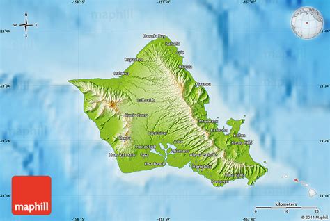 Physical Map of Honolulu County