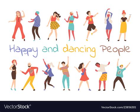 Happy dancing people cartoon characters Royalty Free Vector