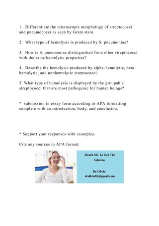 1. Differentiate the microscopic morphology of streptococci and pne.docx