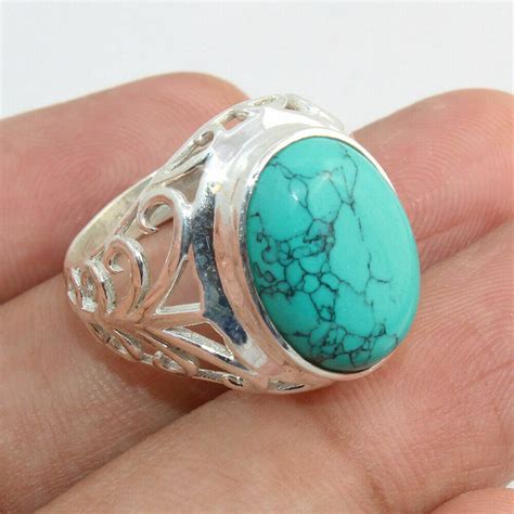 Natural Turquoise Stone Genuine Ring Pure 925 Sterling Silver | Rhodium ...