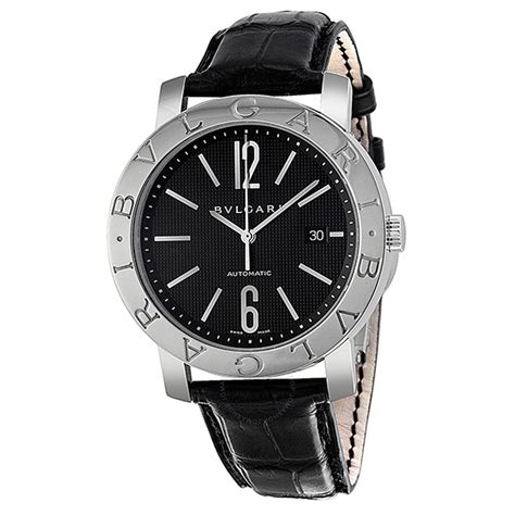 Bvlgari Bvlgari Black Dial Stainless Steel Black Leather Men's Watch ...