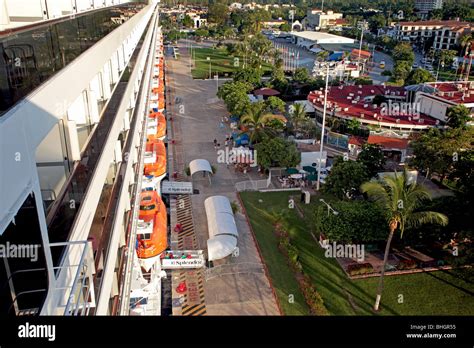 Cruise ship in port at Puerto Vallarta, Mexico. View along balconies Stock Photo, Royalty Free ...