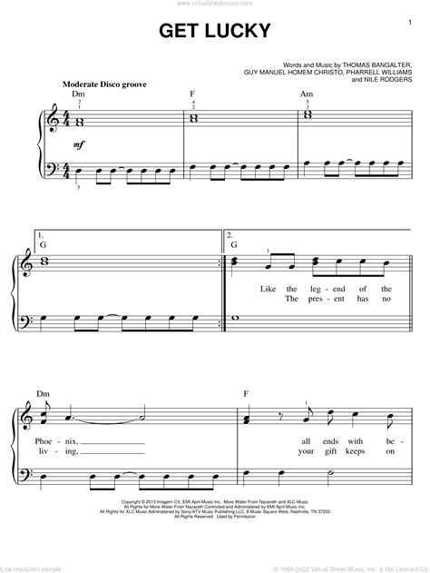 Get Lucky, (beginner) sheet music for piano solo (PDF)