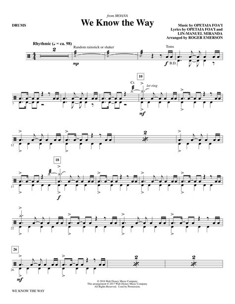 We Know The Way (from Moana) - Drums at Stanton's Sheet Music