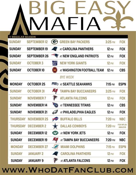 2021 Saints Schedule | New orleans saints schedule, Saints schedule ...