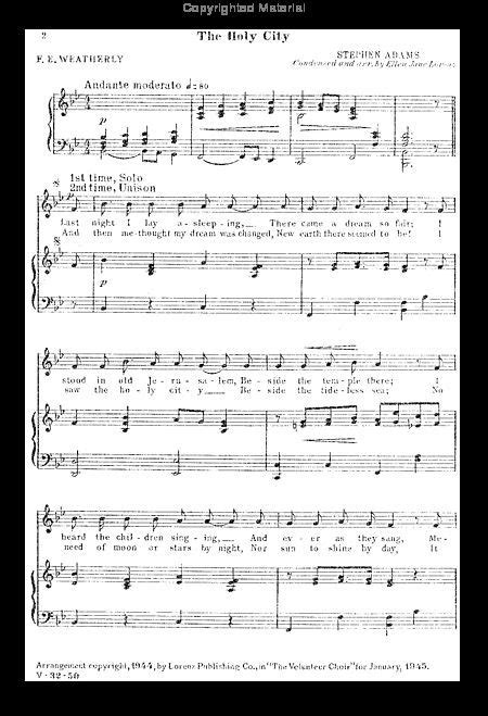 The Holy City Sheet Music By Stephen Adams (SKU: LO.A168) | Sheet music, Sheet music book, Music