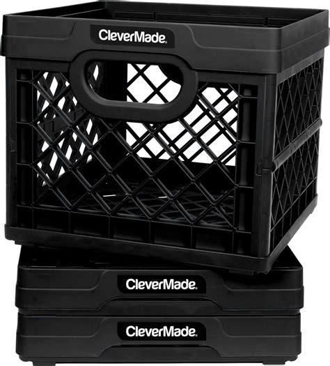 CleverMade Collapsible Milk Crates, 25L Plastic Stackable Storage Bins CleverCrates Utility ...