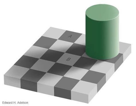 The squares marked A and B are the same shade of gray. | Color optical illusions, Cool optical ...