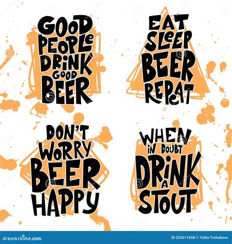 Set of Beer Hand Drawn Posters. Alcohol Conceptual Handwritten Quotes ...