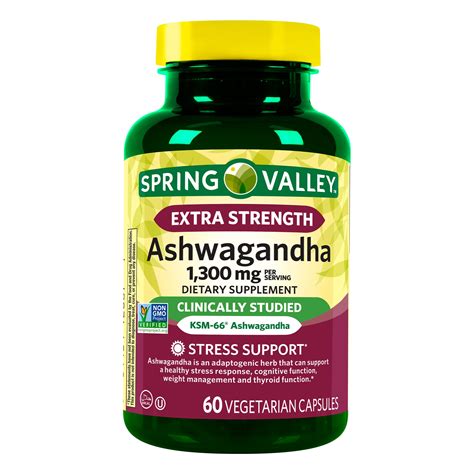 Spring Valley Extra Strength Ashwagandha Dietary Supplement, 1300 mg, 60 Vegetarian Capsules ...