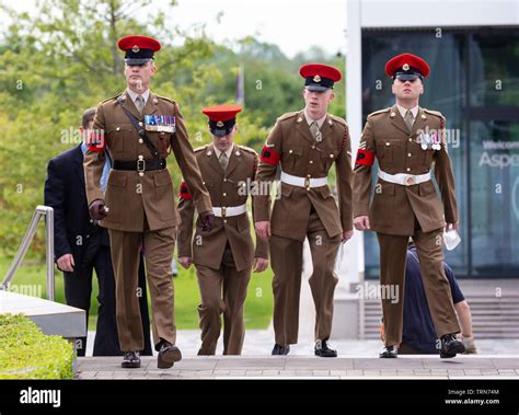 AIREWAS, ENGLAND. 01 JUNE 2019: Serving members and veterans of the Royal Military Police parade ...