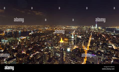 Aerial night view of Manhattan skyline, New York Stock Photo - Alamy