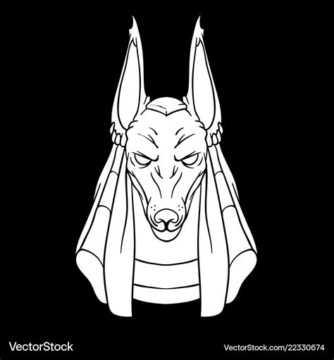 White drawing of god anubis on black background Vector Image