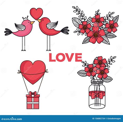 Set Icons of Happy Valentines Day Stock Vector - Illustration of animal ...