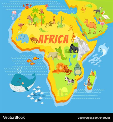 Cartoon map of africa with animals Royalty Free Vector Image