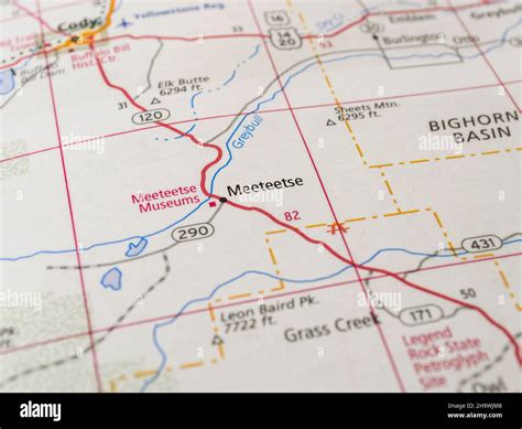 Map of the city of Meeteetse, WY Stock Photo - Alamy