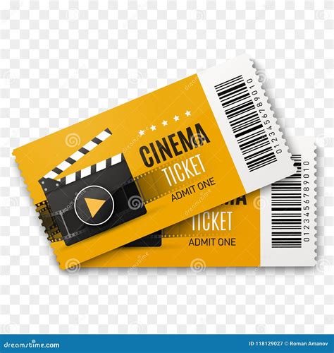 Two Cinema Tickets Isolated on Transparent Background. Vector Template. Stock Vector ...