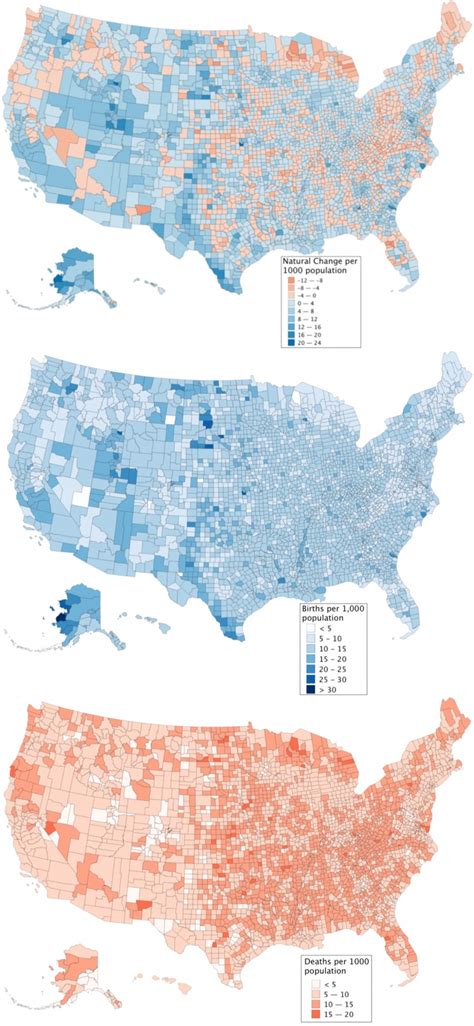 U.S. Birth rate vs Death rate by county July... - Maps on the Web