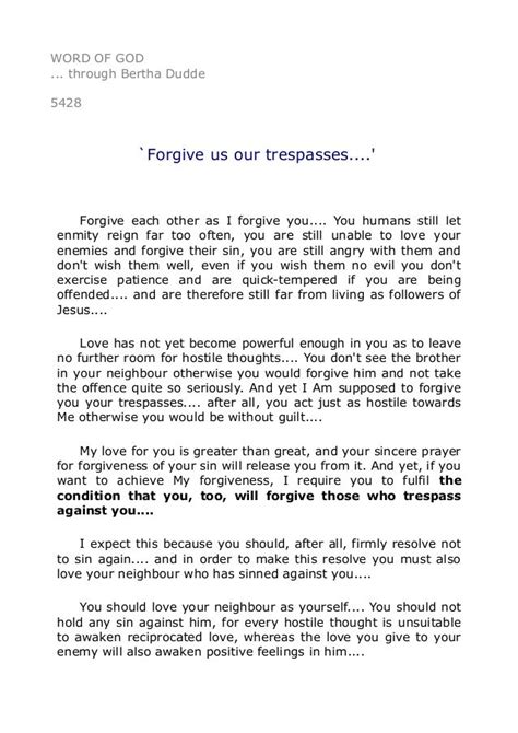 5428 `Forgive us our trespasses....'