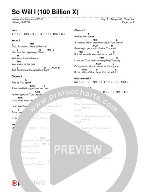 So Will I (100 Billion X) Chords PDF (Hillsong UNITED) - PraiseCharts