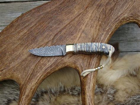 MAMMOTH TOOTH HANDLE DAMASCUS BLADE HUNTING KNIFE - MAB Custom Knives