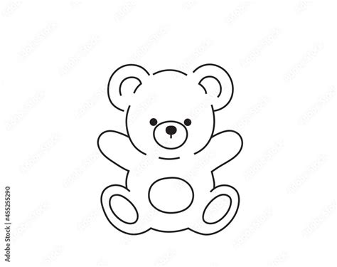 Vector isolated cute cartoon teddy bear toy drawing. Colorless contour plush teddy bear icon ...