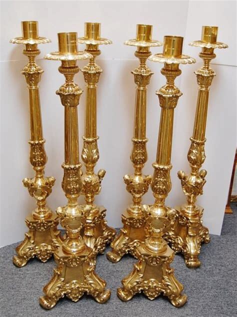 SET OF 6 TRADITIONAL BRASS ALTAR CANDLESTICKS 40" - (#201) - (CHURCH ...