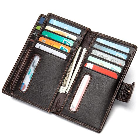 Black Leather Men's Wallet Trifold Long Wallet Multi Cards Long Wallet