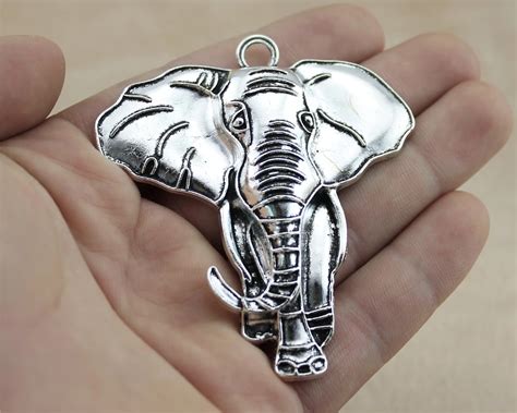 WYSIWYG 1pcs 71x63mm Big Elephant Pendants Antique Silver Elephant Pendants Charms Large ...