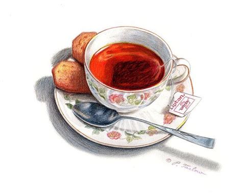 Cup of Tea & Biscuits Food Art Print, Kitchen Art, Food Illustration ...