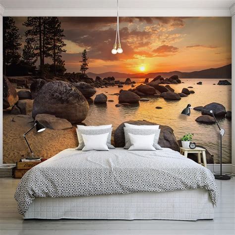 Nature Landscape Sunset Nightfall River Scenery Photo Mural for Bedroom Living Room Wall Decor ...