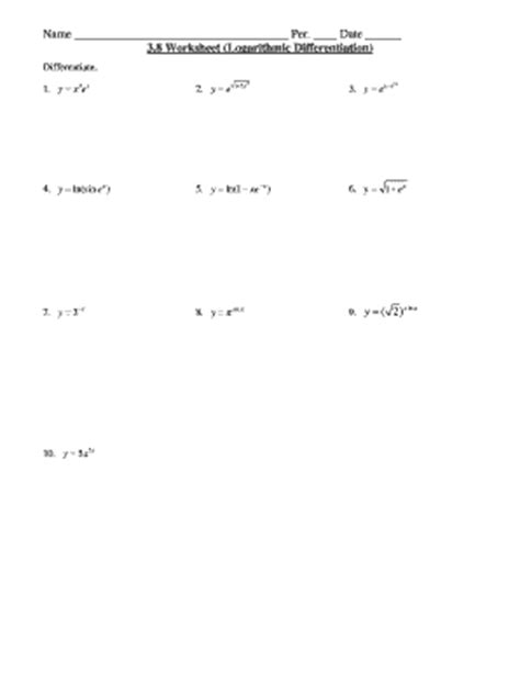 Logarithmic Differentiation Worksheet - Fill Online, Printable, Fillable, Blank | pdfFiller