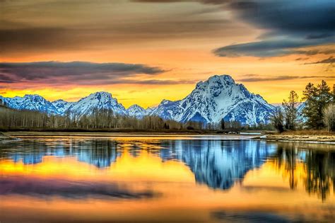 HD wallpaper: nature landscape mountain river sunset grand teton national park reflection sky ...