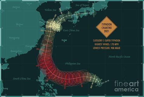 Typhoon Chanthu 2021 Track Map Pacific Ocean Infographic Digital Art by ...