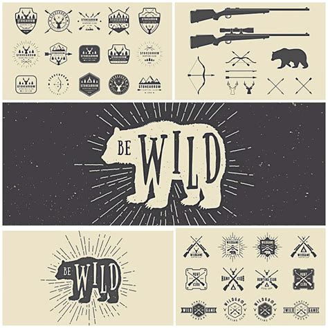 Vintage hunting logos with bear vector bundle | Free download