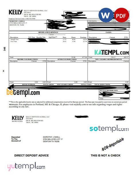 Kelly services paystub Word and PDF template – katempl